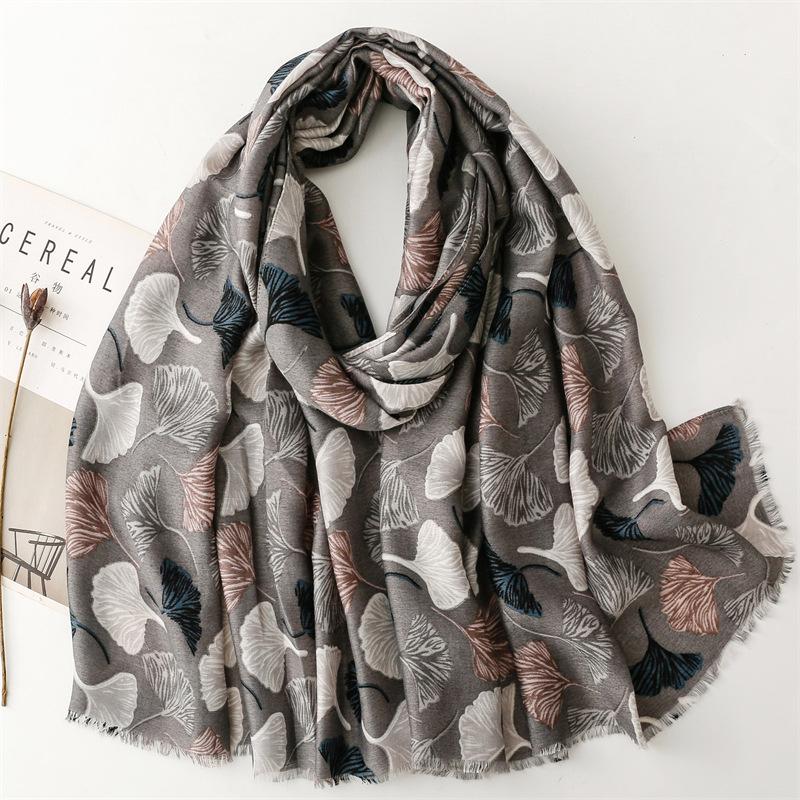 Vibrant Bohemian Ginkgo Biloba Floral Chic Scarf -Fashion Scarves With Multicolor Print, Thin Breathable Cotton Blend, Windproof