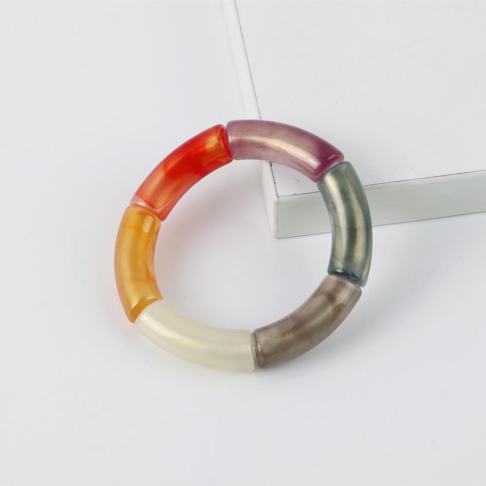 Retro Acrylic Chunky Bamboo Curved Tube Bracelets for Women Boho Mixed Color Resin Stretchy Stack Bangles Trendy Jewelry Gifts