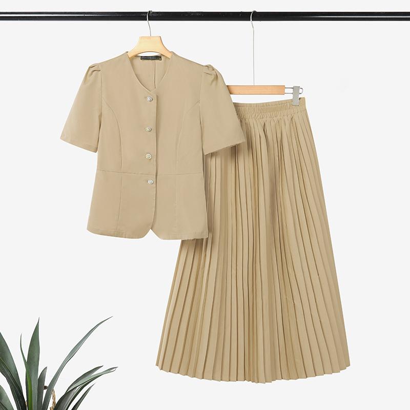 

ZANZEA Женский летний комплект из двух частей: блузка с коротким рукавом и длинные юбки 5XL хаки