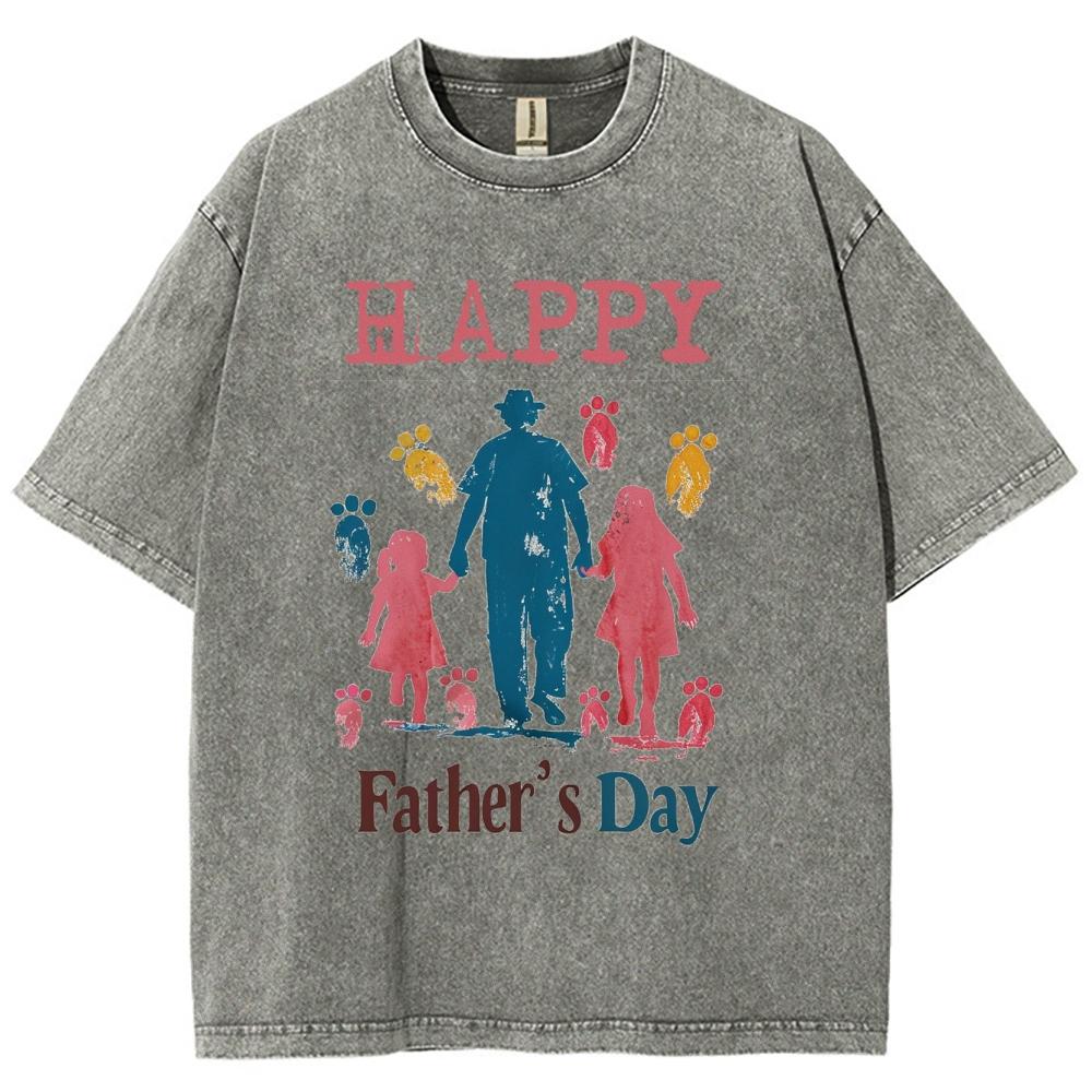 Father's Day Summer Women's T-Shirt Washed Denim Fabric Selling Short Sleeve Oversized Crew Neck Top Wear Men