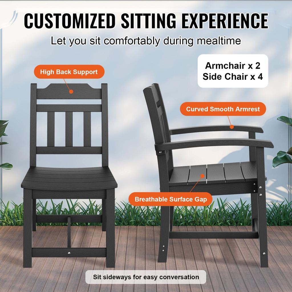 7 Pieces Patio Dining Set, Outdoor Rectangle Furniture Table and Chairs Set, All Weather Garden Furniture Table Sets, HIPS Patio Conversation Set, For