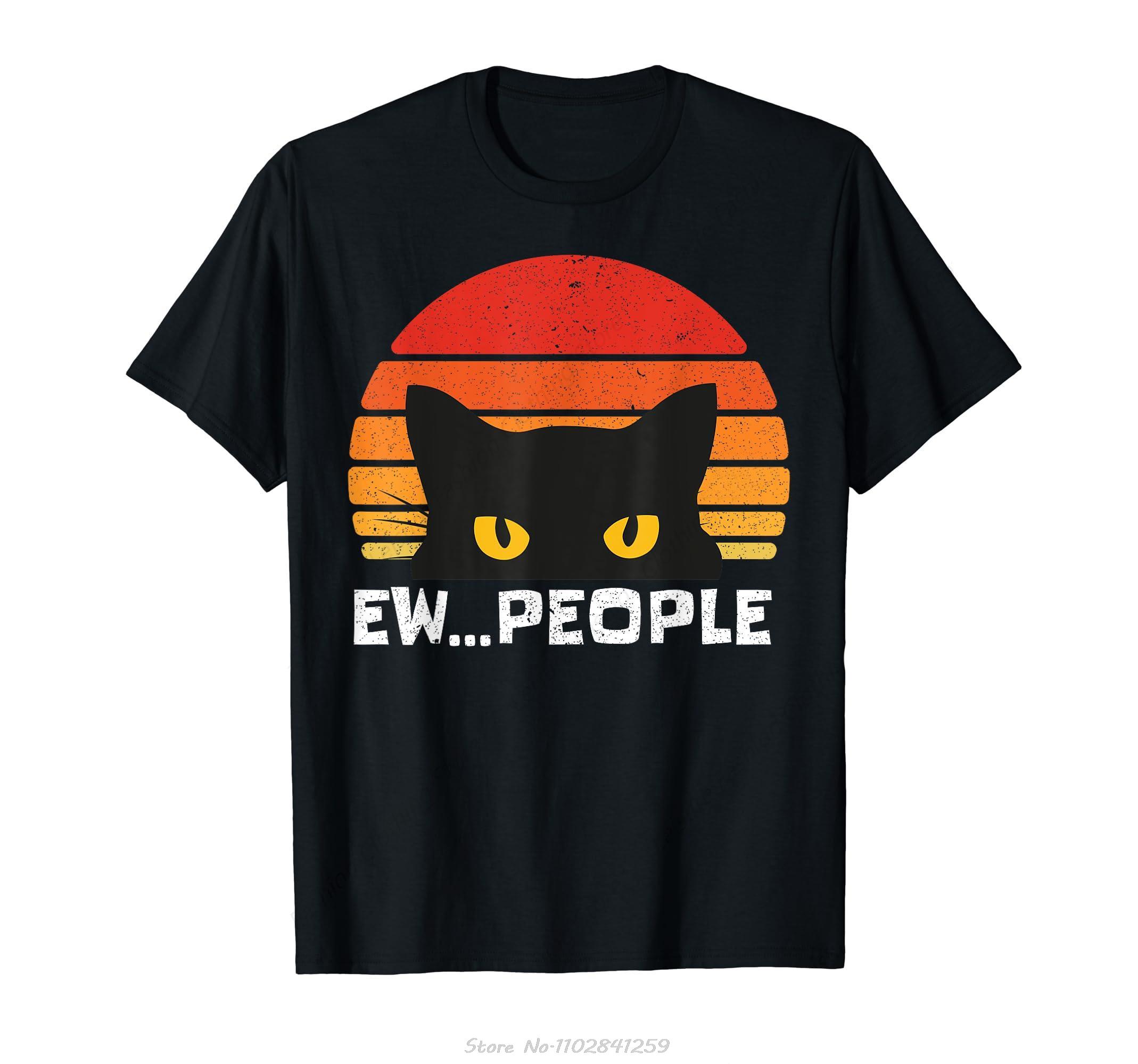 Ew People Retro Funny Cat Gifts Cat Shirt Introvert Gifts For Cat Lovers Men Tshirt Oneck Summer Tshirt Men Clothing S