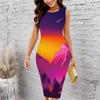 Women Plus Size Sleeveless Round Neck Midi Bodycon Dress Underwater Coral Fish Print Slim Fit Dress
