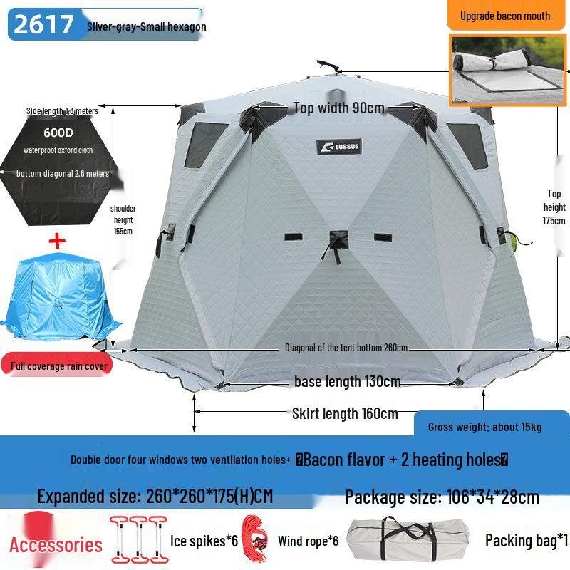 Hexagonal Cotton Ice Fishing Tent - Thickened, No Assembly Needed