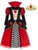 Queen Cosplay Halloween Costume Children Girls Princess Dress Playing Cards Witch Queen with Accessories Heart Tiara Red X Black 150 [ReliBeauty]