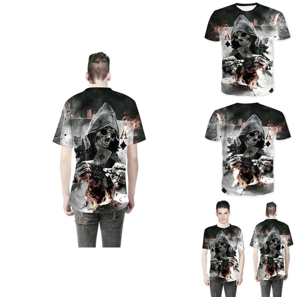 Fashion Men Funny Skull 3d Print T-shirt With Casual Crew Neck And Short Sleeves