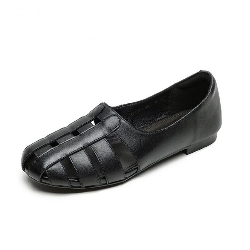 Neue Ledersandalen Sommer Sportsandalen Damen Ein-Pedal-Größe Sandalen Rindensehne Weiche Sohle Bequem Einfarbig