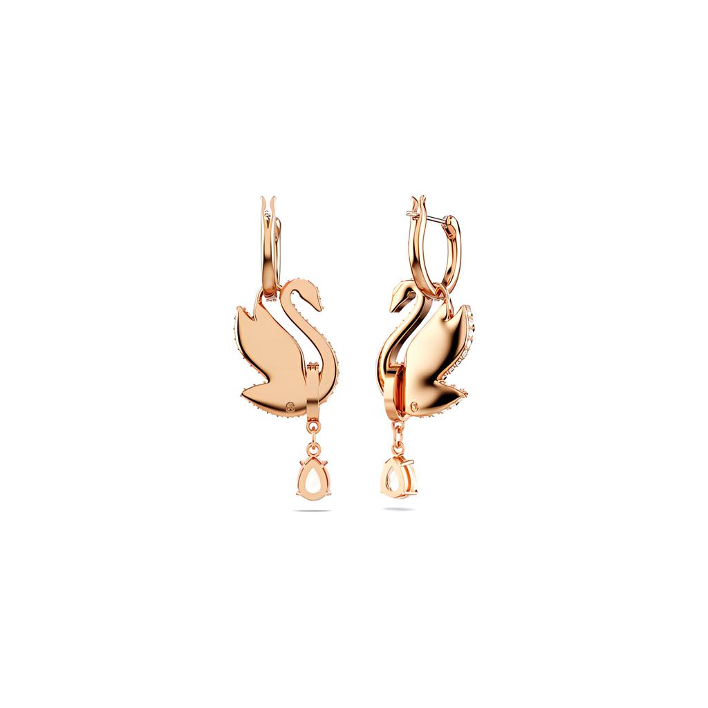 Swarovski Swan Drop Earrings Swan/Black/Rose Gold-tone Plated