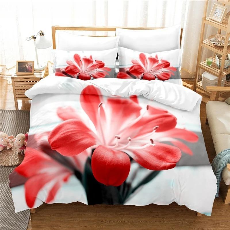Elegantes Blumen-Bettwäscheset, Bettbezug-Set, 3D-Bettwäsche, Digitaldruck, Queen-Size-Bettwäscheset aus Polyester, modisches Design, bunt
