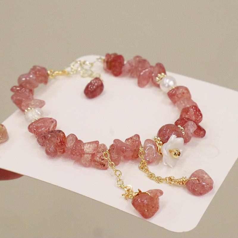 Erdbeer-Kristall-Blumenarmband Armreifen Damen Mode Schmuck Zubehör Geschenk