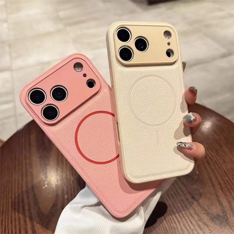 For Magsafe Candy Color Litchi Texture Leather Magnetic Case for iPhone 17 Air 16 15 14 Plus 13 12 11 Pro Max Shockproof Cover