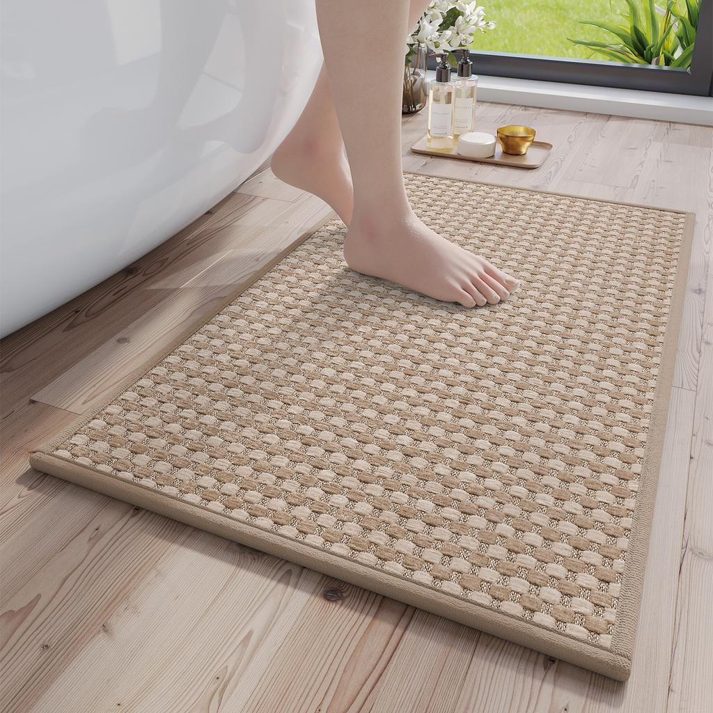 Chenille Woven Bath Mat Rug - Ultra Absorbent & Quick-Drying, Non-Slip Rubber Backing, Soft Breathable, Safe Odorless Design
