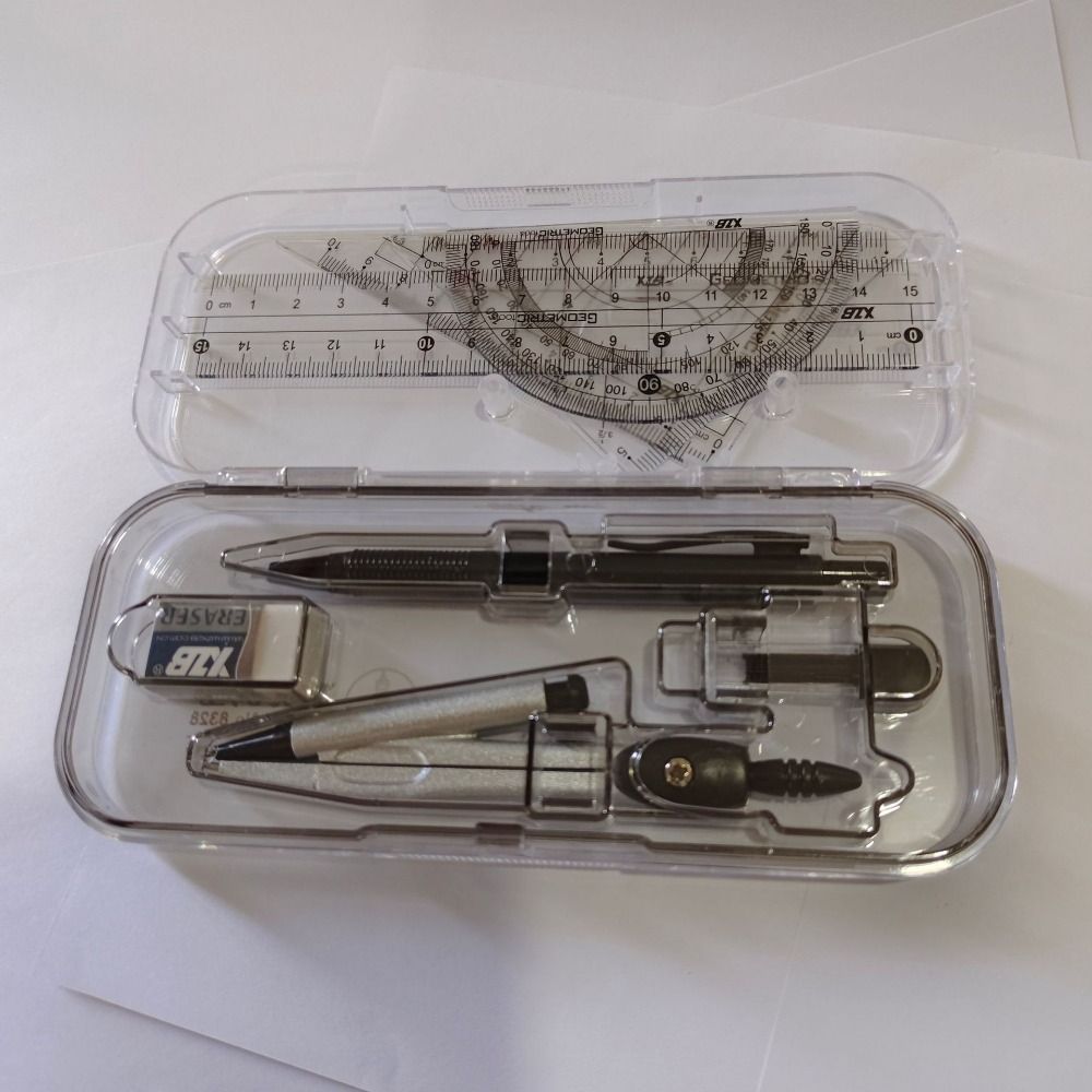 8Pcs/Set Multifunctional Drawing Compass Ruler Kit Precise Portable Math Measuring Tool with Box Triangle Ruler