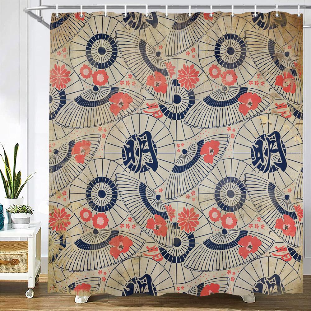 

Japanese-Style Flowers Birds Shower Curtains Plum Blossom Bathroom Curtain Frabic Waterproof Polyester Bath Curtain With Hooks W60H190(CM)-1 Pcs