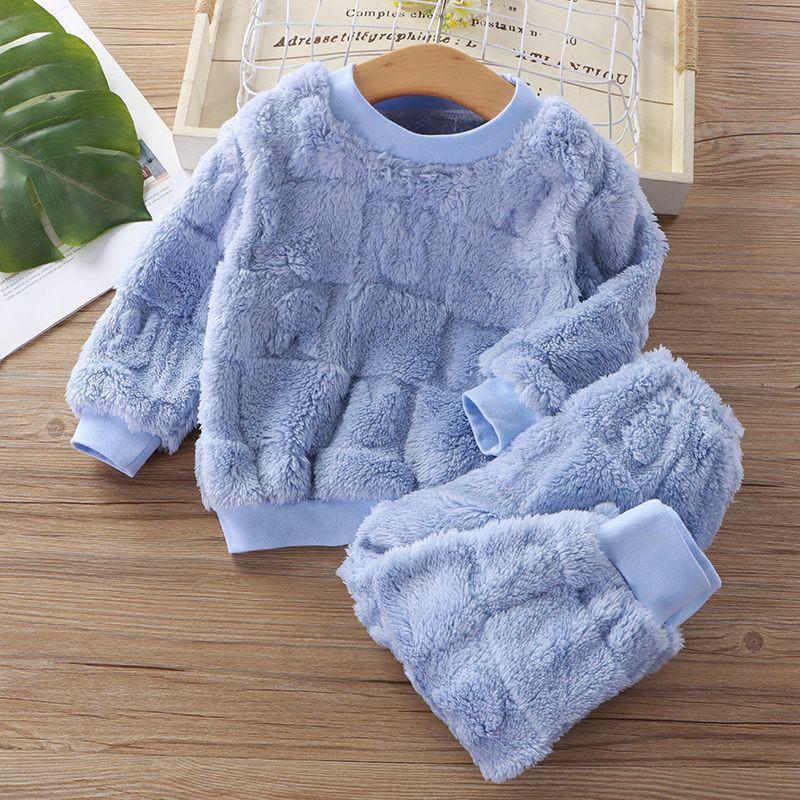 Pijamas de franela para dormir de otoño e invierno para niñas y niños, camisetas de manga larga y pantalones, trajes de moda para el hogar, disfraz para dormir para bebés y niños