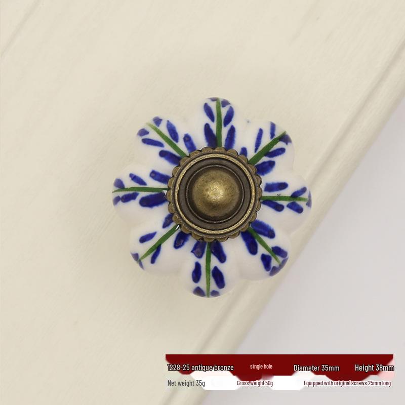 Hand-Painted Ceramic Floral Pumpkin Drawer & Cabinet Handle