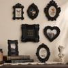 Mini Photo Frame Black Carved Resin Ornate Picture Frame Multi‑Shape Wall Mount Desktop Frame DIY Home Art Decoration Ornament