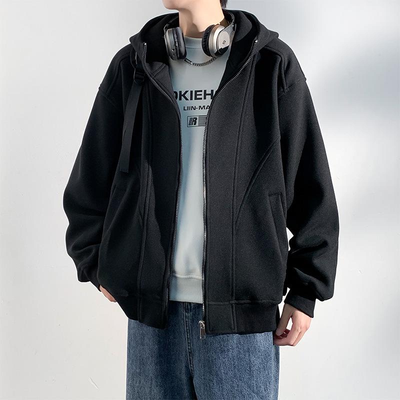 Men's Autumn/Winter 2025 Fleece-Lined Hooded Cardigan Sweatshirt, Heavyweight Casual Jacket for Teen Boys.