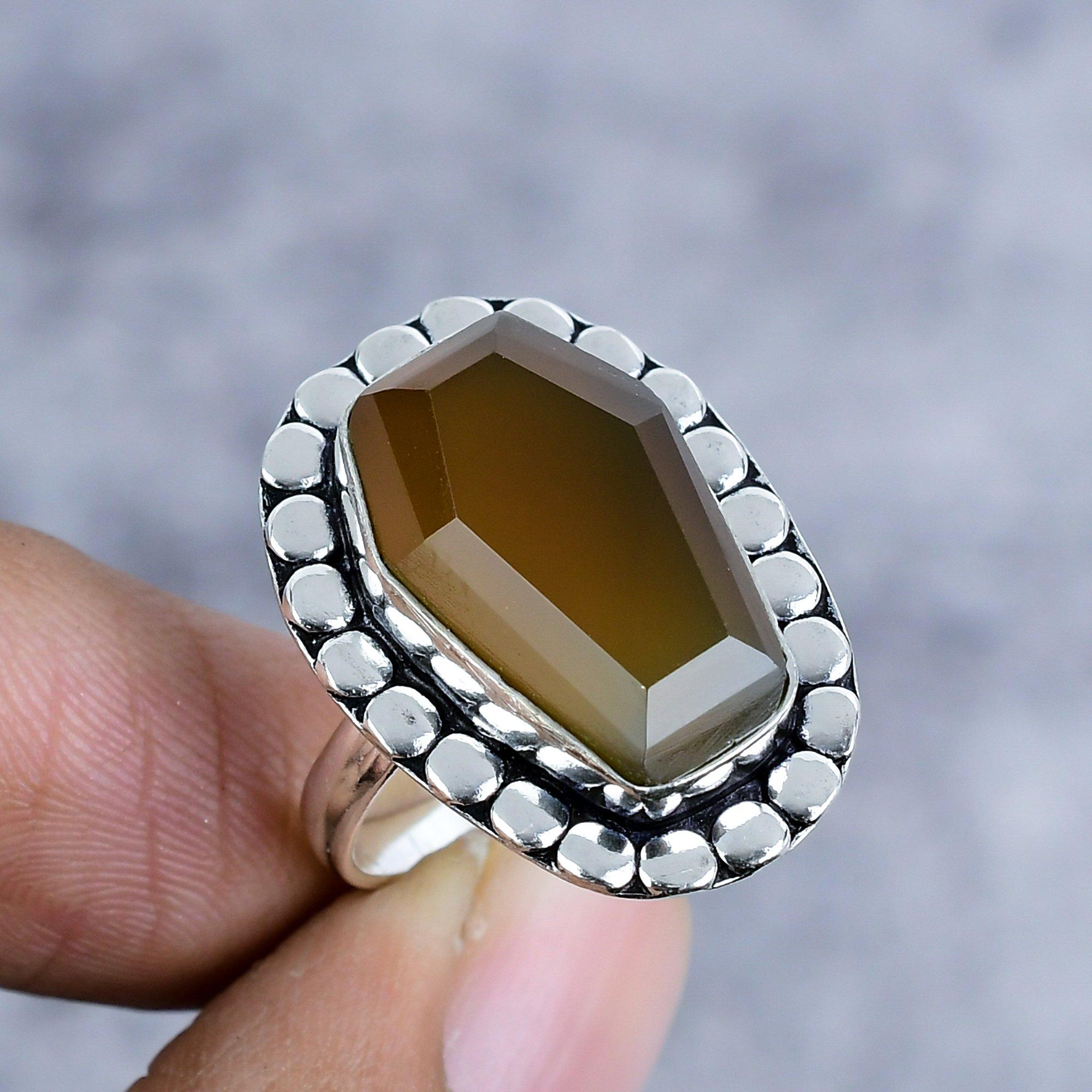 

Smoky Topaz Gemstone Handmade 925 Sterling Silver Jewelry Ring Size 8.5 M-2584