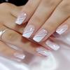 24-częściowy zestaw do nakładania paznokci Glamorous White Square Press-On Nails z błyszczącymi kryształkami, pilnikiem do paznokci Jelly Glue - średniej długości francuskie końcówki, zestaw sztucznych paznokci dla kobiet