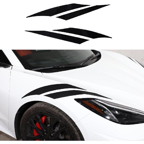 Front Headlight Decals Compatible with Chevrolet Corvette C8 2020-2026, Headlight Fender Stripes Sticker, Car Front Headlamp Decals Sticker