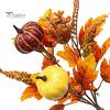 Bouquet Autunnale Artificiale con Zucche in Tessuto Foglie d'Acero Bacche di Grano, Fiori Finti e Decorazioni Autunnali per Centrotavola del Ringraziamento, Stagionale