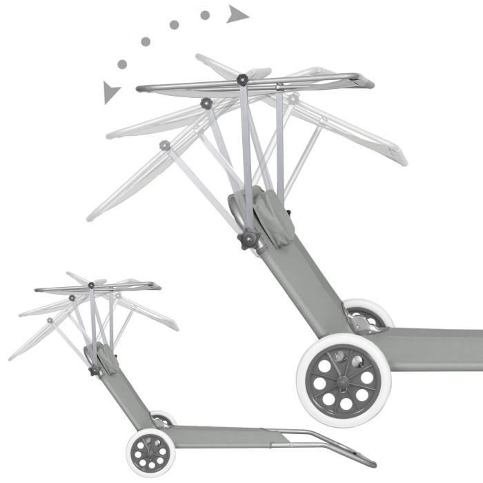 Tumbona - SPRINGOS - Reclinable - Reposacabezas - Ruedas de goma - Parasol - Gris
