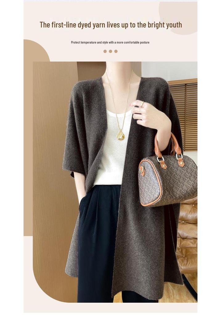 Women's Korean-Style Wool Shawl Cardigan - Autumn/Winter Solid Color Knitwear