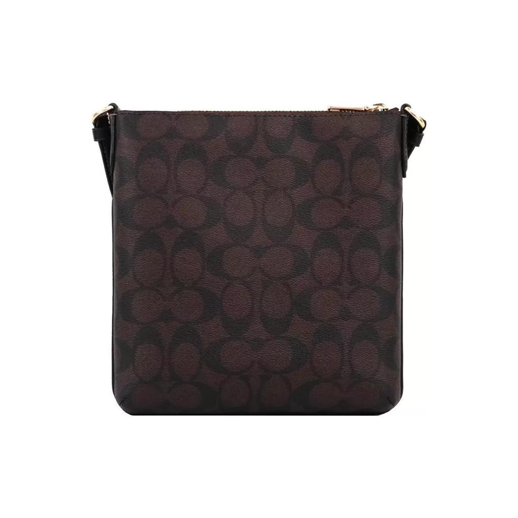 Coach Brown Signature Canvas Crossbody Messenger Bag With Black Leather Trim & Gold Hardware For Daily Use
