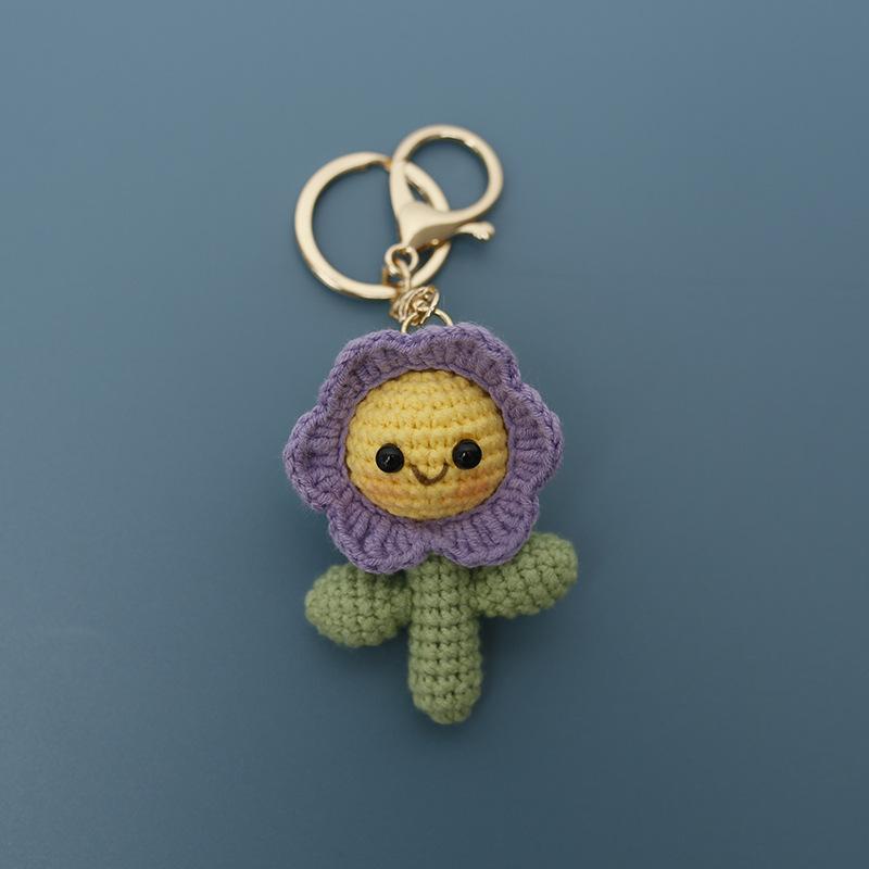 Crochet Tulip Keychain Handwoven Flower Key Ring Girl Backpack Pendant Creative Kintted Flower Gift