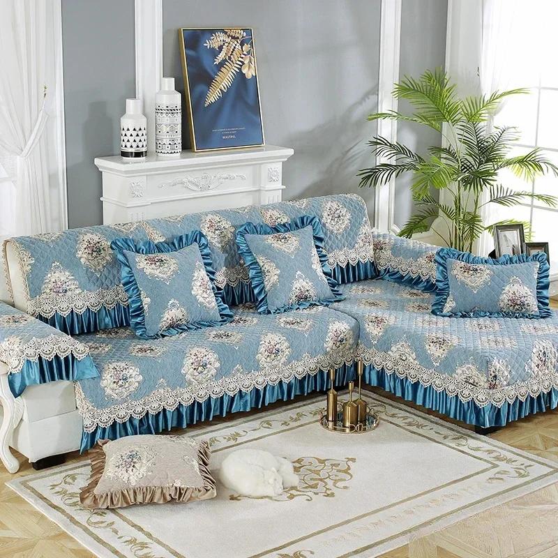 Luxury Chenille Sofa Mat European Style Large Flower Fabric Anti Slip Seat Cushion Winter Solid Wood Full Coverage Sofa Cover