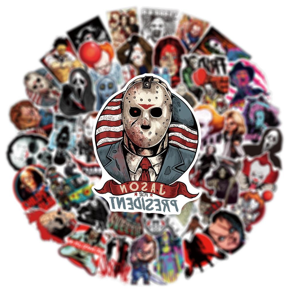 50Pcs Horror Stickers Halloween Horror Movie DIY Stickers Scrapbooking Phone Luggage Waterproof Decals