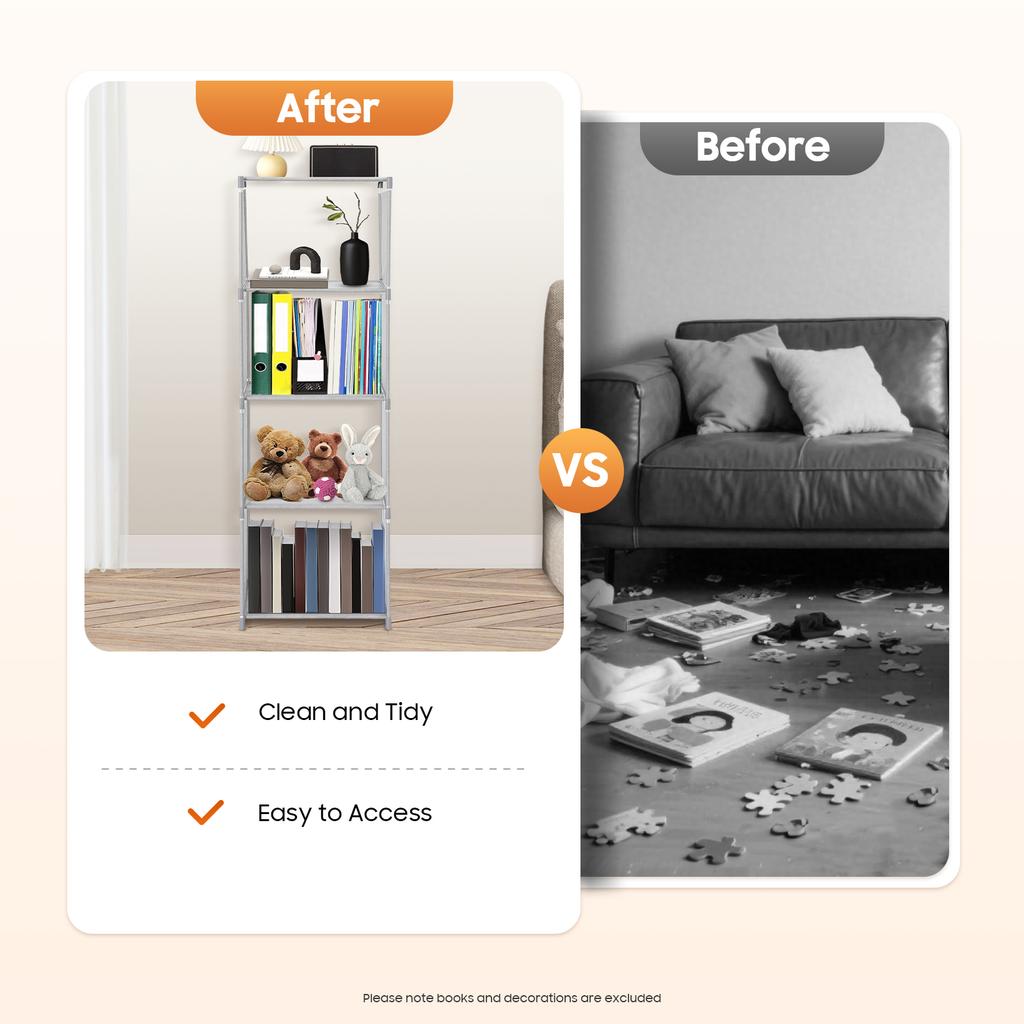 4-Tier Bookshelf, Modern Storage Shelf Organizer for Living Room Office, Sturdy Metal Frame, 8kg Load Capacity per Tier