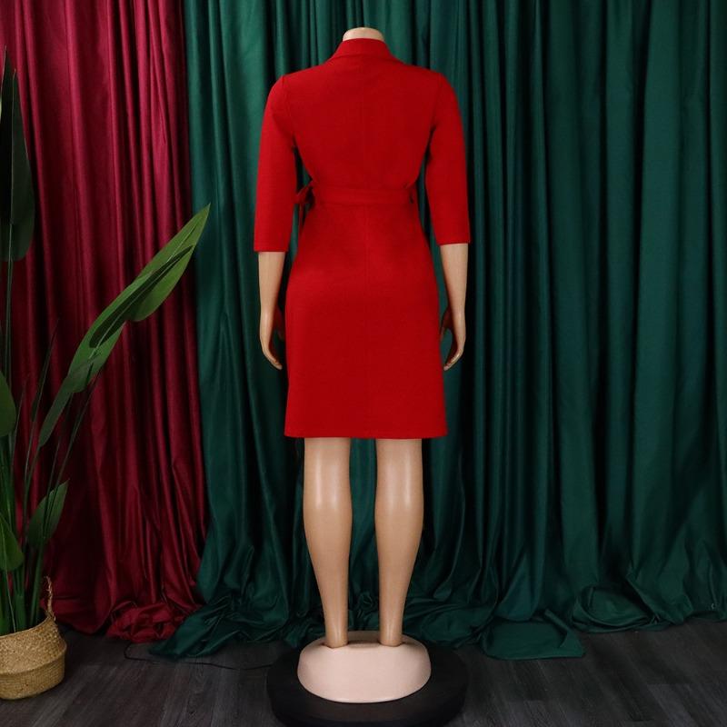 Übergröße Damen Blazer Kragen Schnürung Taille Falten A-Linie Kurzes Kleid