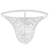 Men Lace Floral G-String Thong See Through T-Back Panties Breathable Mesh Sissy Lingerie With Metal Circular Waistband Underpant