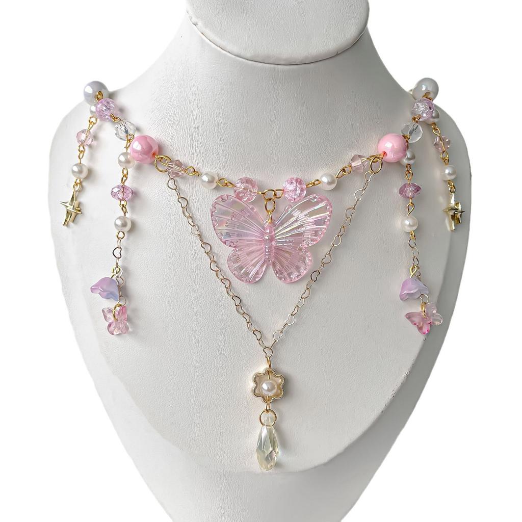 Fashionable Beaded Butterfly Pendant Necklace Choker Necklaces Chain Party Gifts for Fashion Forward Women