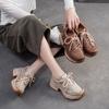 Johnature Casual Thick Heel Lace-up High Heel Pumps Versatile Comfortable And Lightweight Women's Shoes