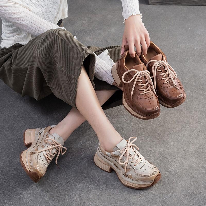 Johnature Casual Thick Heel Lace-up High Heel Pumps Versatile Comfortable And Lightweight Women's Shoes