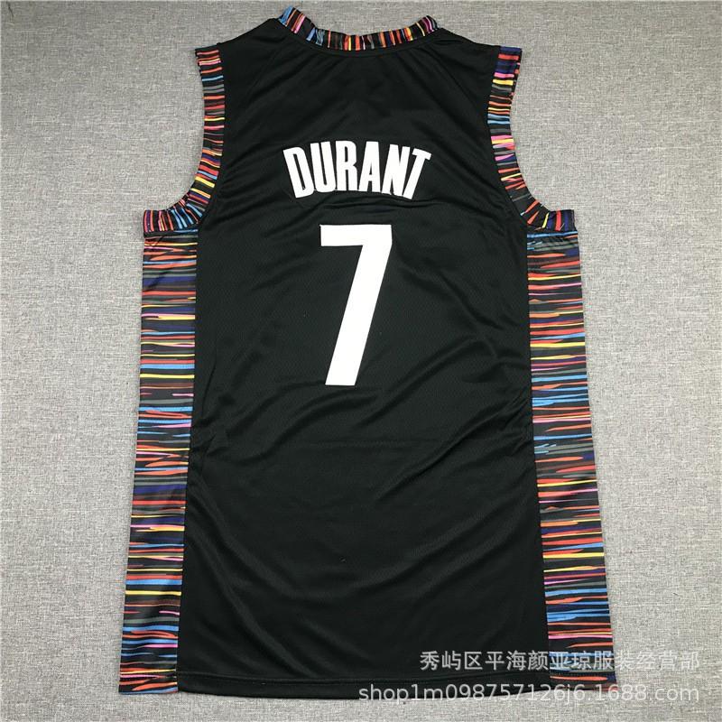 Camisa de Basquete Bordada Brooklyn Nets 7 Kevin Durant Masculina Feminina Roupa Esportiva Respirável Fibra de Carvão de Bambu