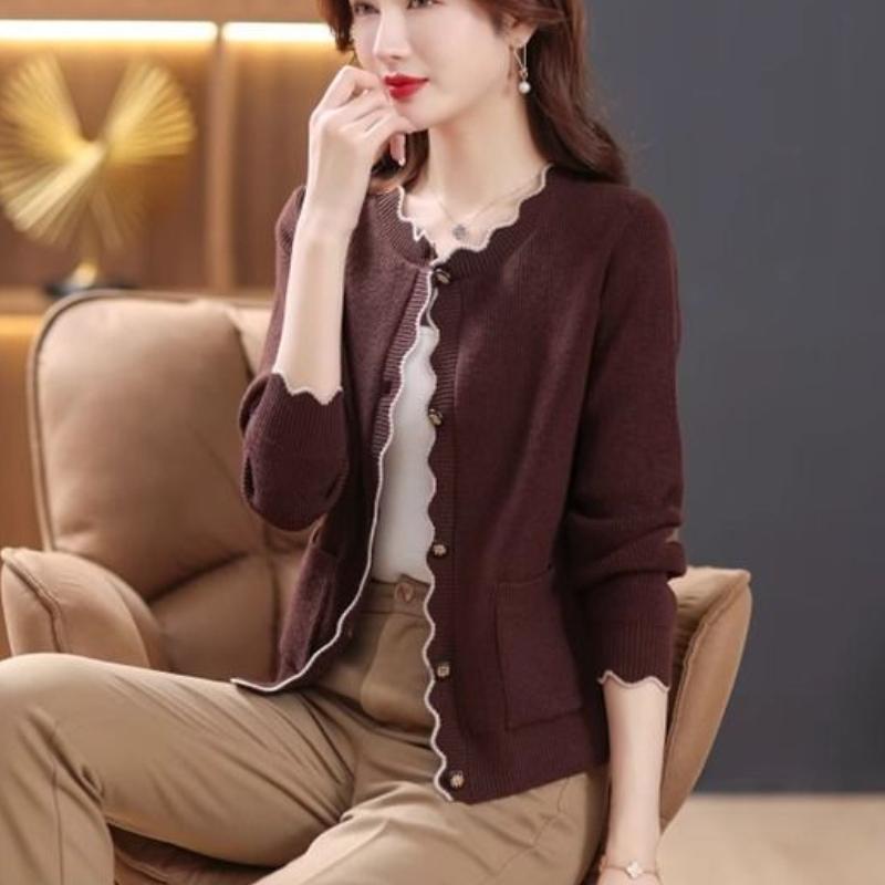 Women's Spring-Autumn Versatile Loose Short Knit Cardigan Outerwear Early Spring Sweater Jacket