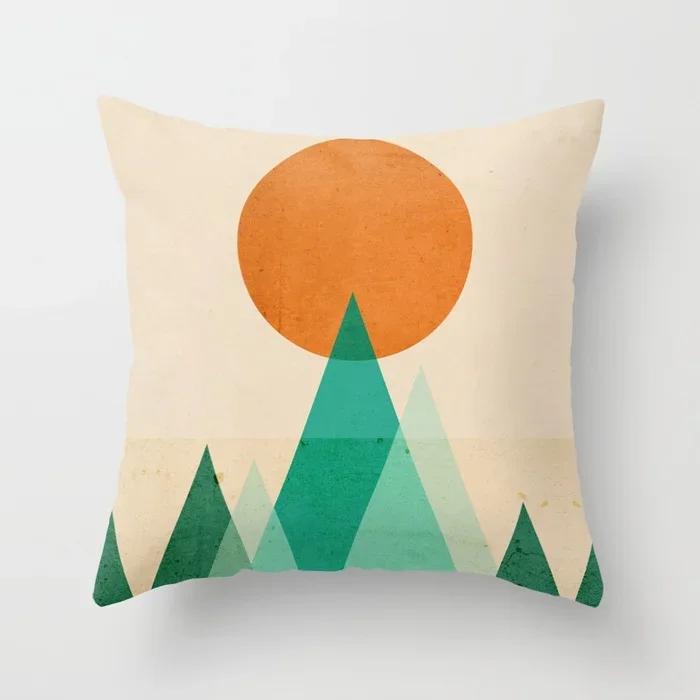 Polyester Pillow Cover Minimal Line Abstract Sunset Throw Pillow Case Sun Moutain Decorative Cushion Covers For Home Sofa Chair