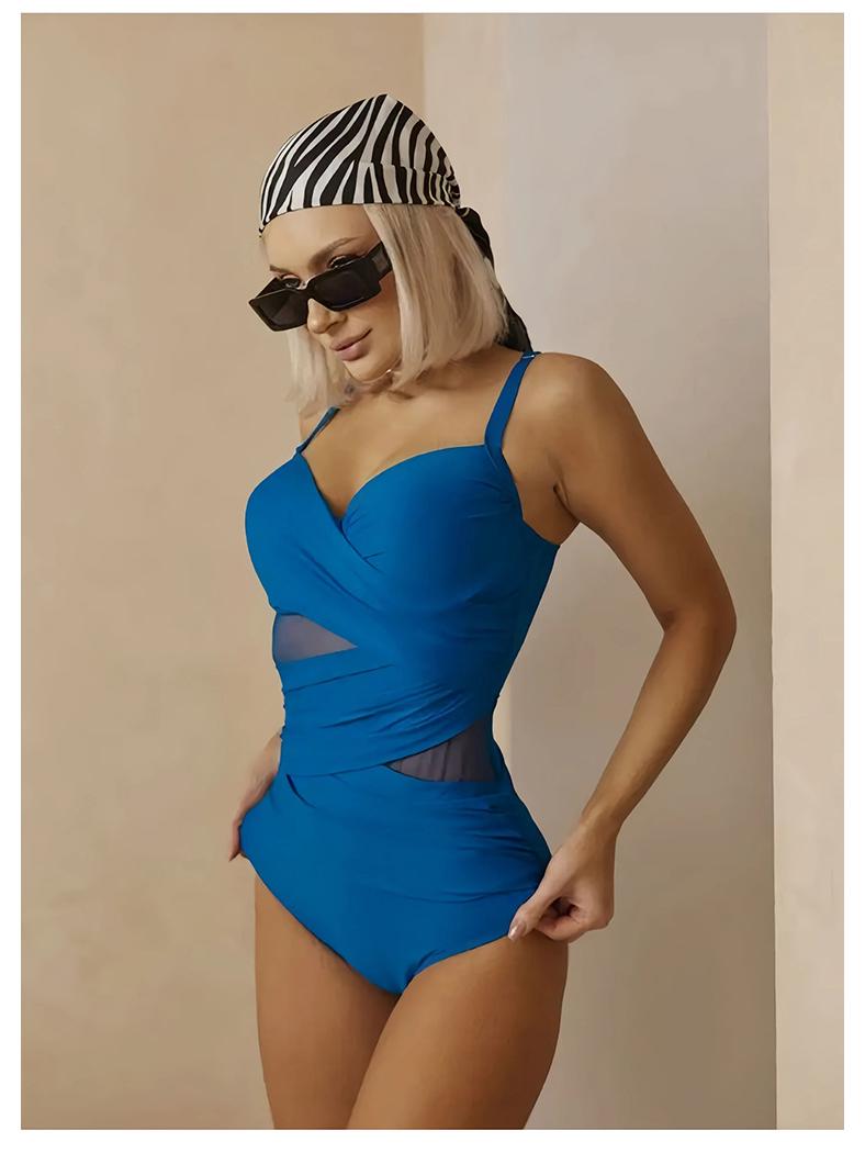 

2024 Русский слитный купальник с вырезами и халтером Royal Blue