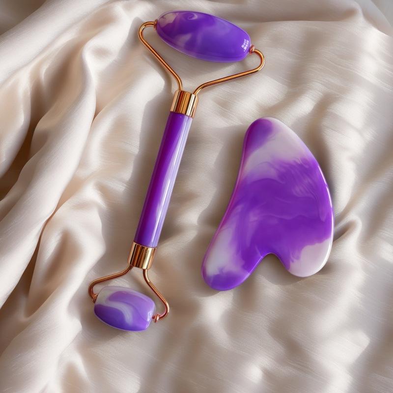 Heart-Shaped Rose Quartz Dual Roller & Massage Board Set - Non-Jade White Facial Tool