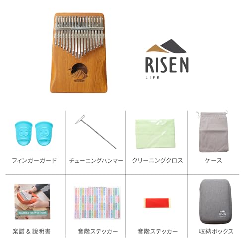 [RISEN LIFE] Illustration Kalimba Series: Mountains and Clouds, Acacia Wood, Natural Color, 17 Notes, C Key, Engraved Keys, Complete Set Included, Per