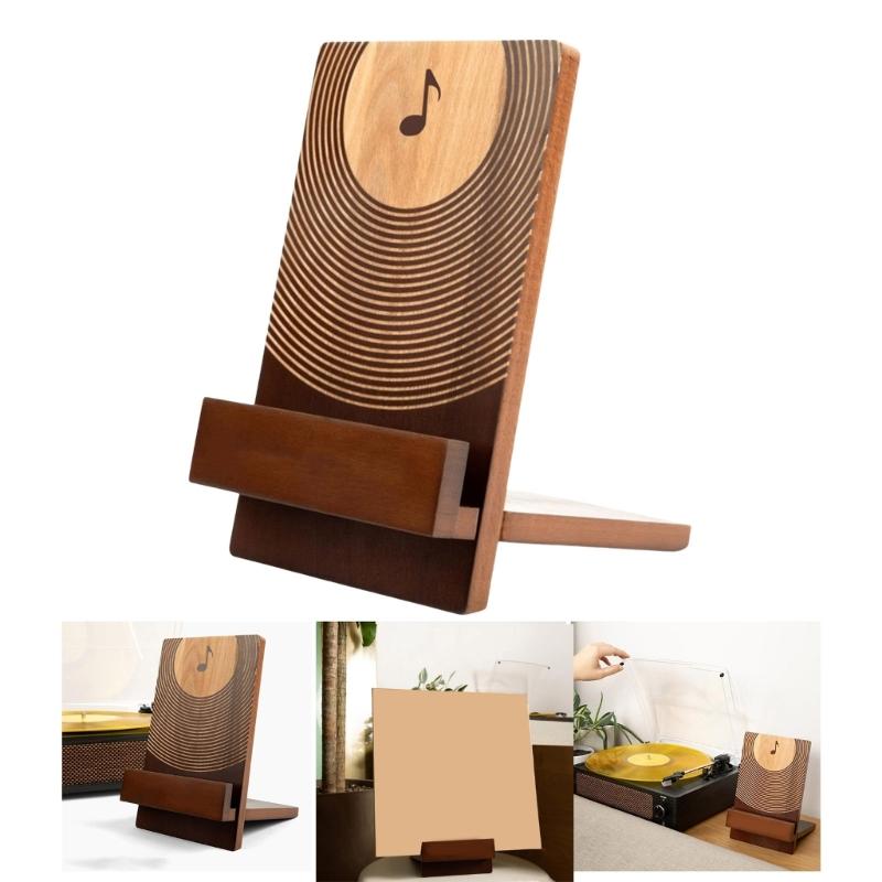 Elegant Album Display Shelf, Clear Acrylic Storage Stand Home Accessory with Solid Wood Base, Desktop Record Organizes
