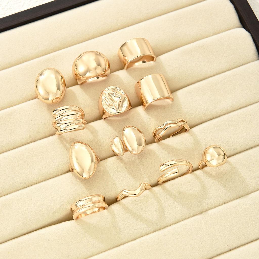 13Pcs/Set Geometric Irregular Smooth Ring Sets for Women Vintage Gold Color Wide Face Adjustable Rings New Fashion Jewelry Gifts