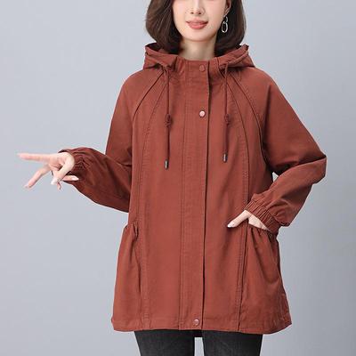 2024 Spring & Fall Mid-Length Women's Trench Coat: Plus Size, Loose Fit, Pure Cotton, Elegant Style