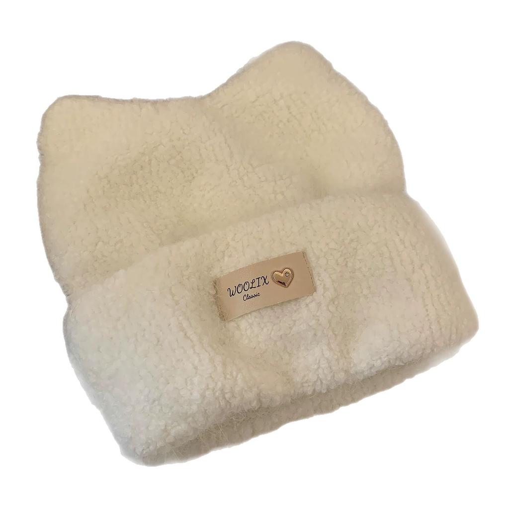 Autumn and winter new cute cat ears solid color knitted wool hat warm ear protector cold hat women's versatile headhat