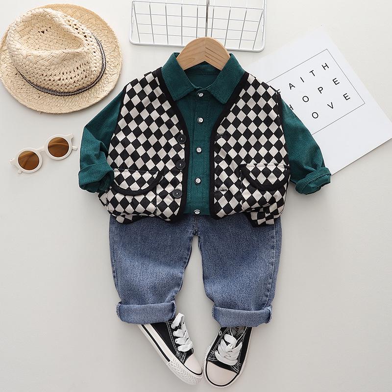 

Стильный осенний костюм для мальчиков: Набор из 3 предметов для детей 1 года 90cm