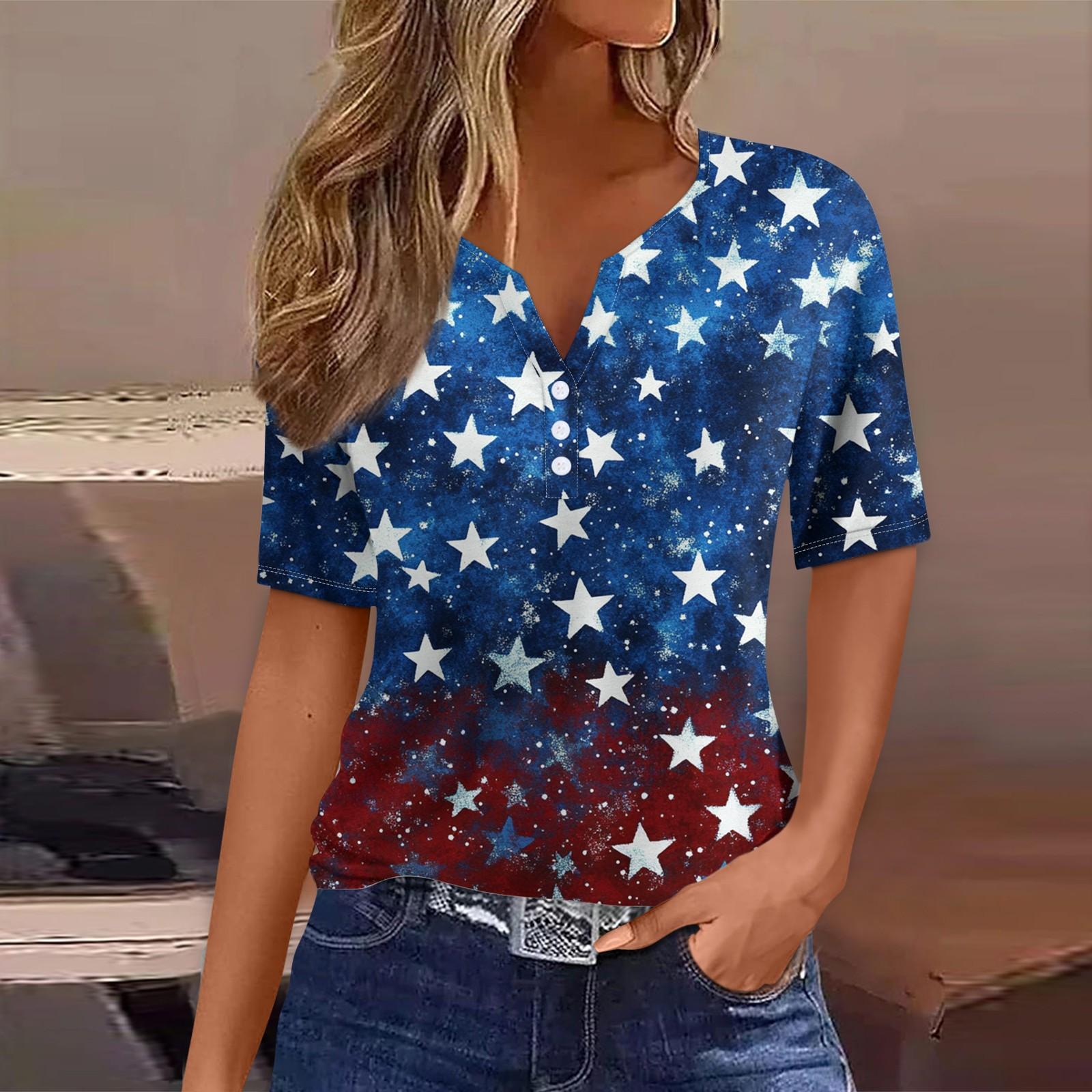 

Жен. Футболка Футболка С принтом Пуговицы С короткими рукавами Повседневные Выходные Мода Классический V-образный вырез Обычный Верх L